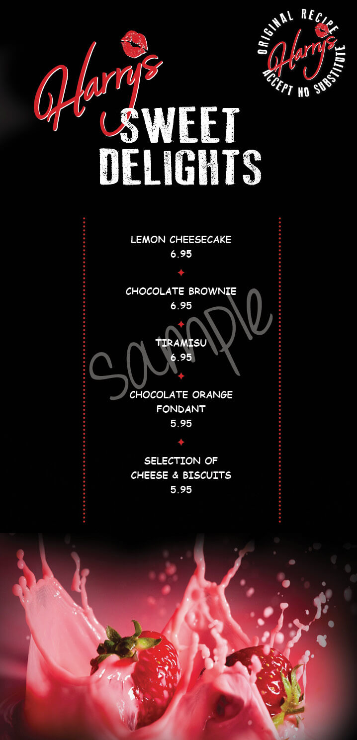 Harry's Bar Newcastle - Dessert Menu