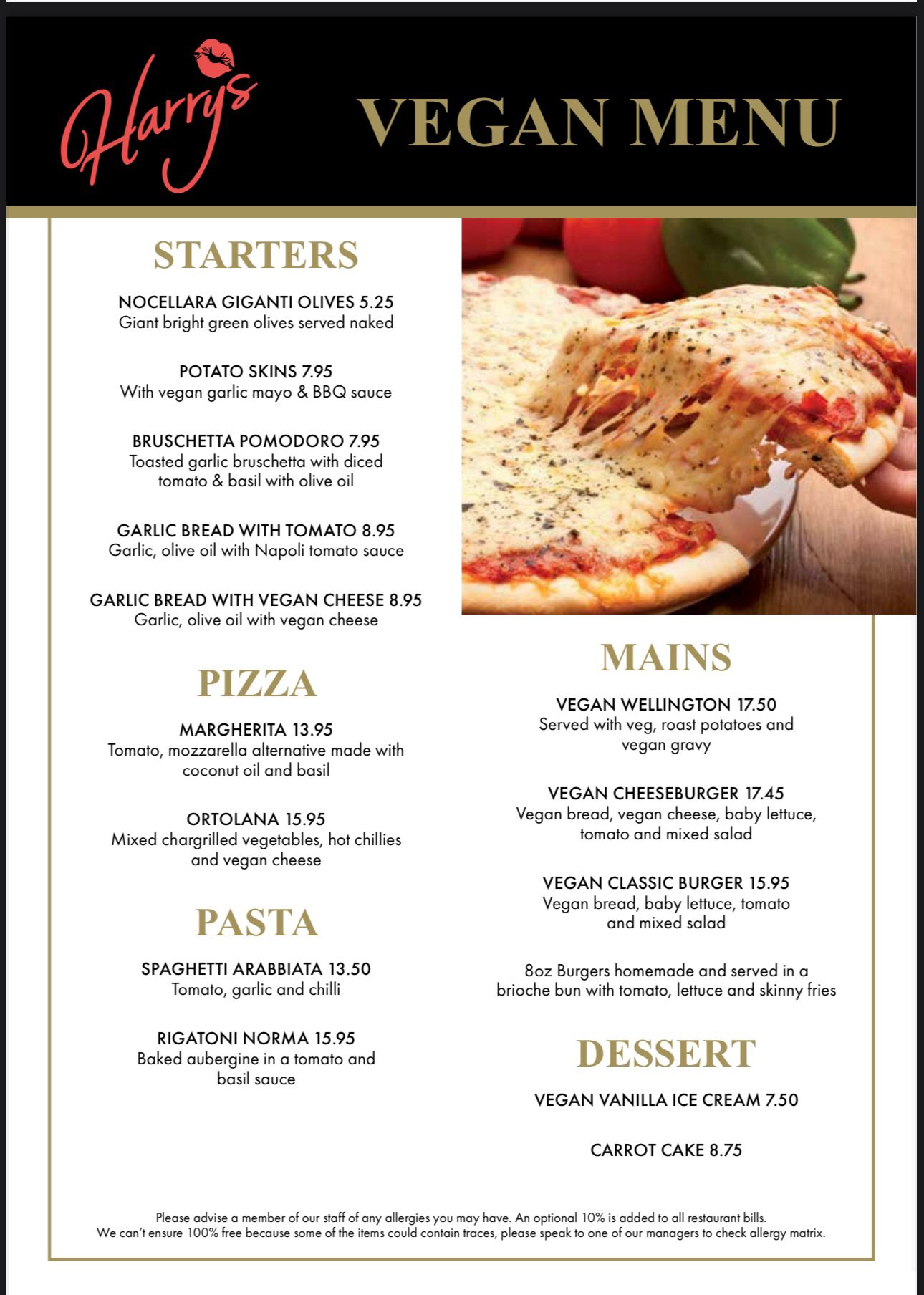 Harry's Bar Newcastle - Vegan Menu